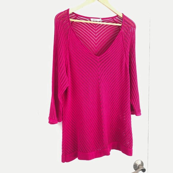 Reitmans - Pink Long-Sleeved, Open-Knit Shirt - Picture 1 of 8